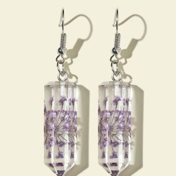 PURPLE DANDELOIN GEO DANGLE EARRINGS - Picture 3 of 10
